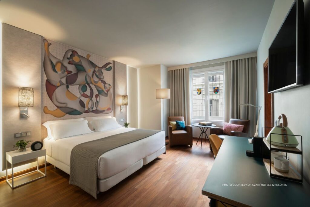 Avani Alonso Martinez opened in June 2023, marking the brand's debut in Spain. This is an image of a guestroom in the property. Photo courtesy of Avani Hotels & Resorts.