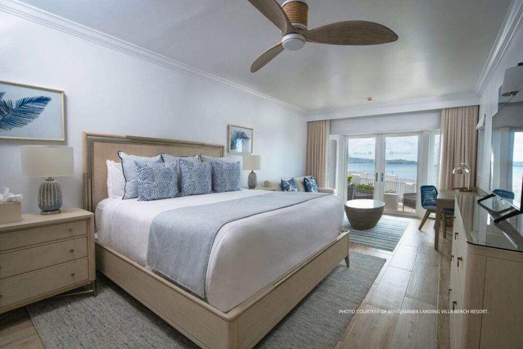 This is an image of the newly renovated Coastline Suite Bedroom at Windjammer Landing Villa Beach Resort in St. Lucia. Photo is courtesy of Windjammer Landing Villa Beach Resort.
