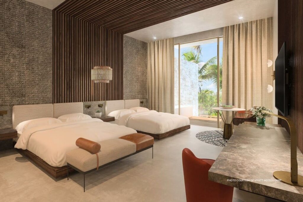 This is an image of a guestroom at Secrets Tulum Resort & Beach Club, which opened on October 12, 2023. Photo courtesy of Hyatt Hotels Corporation.