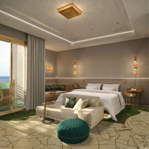 This is a rendering of a guestroom at Four Seasons Hotel Rabat at Kasr Al Bahr in Morocco. Rendering courtesy of Four Seasons Hotels & Resorts.