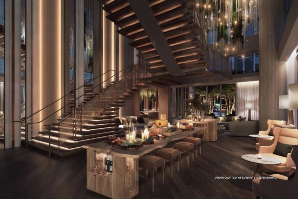 This is an image of the Makers Table in Meadowrue, the lobby bar at The Ritz-Carlton, Portland. The property opened on October 31, 2023. Photo courtesy of Marriott International.