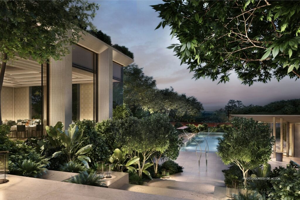 This is an image of outdoor space at Raffles Sentosa, one of the luxury properties Accor will be opening in 2024. Image courtesy of Accor.