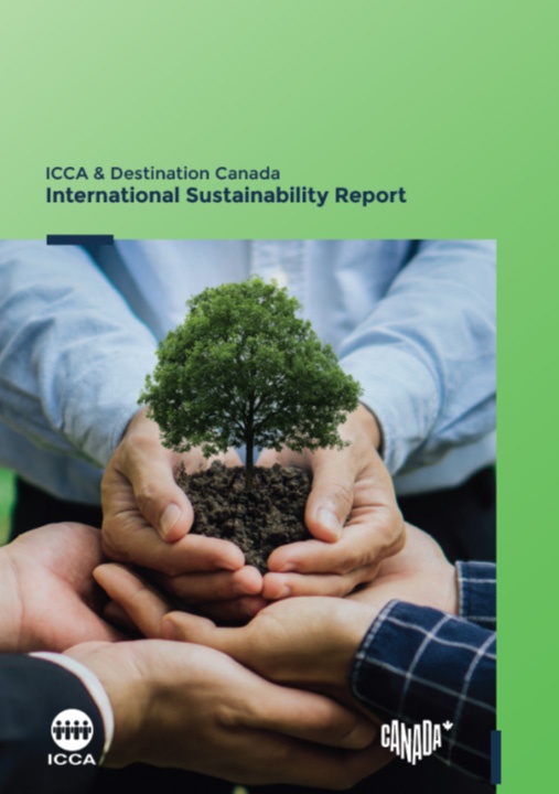 This is an image of the cover of the ICCA & Destination Canada International Sustainability Report, which was released in January 2024. 