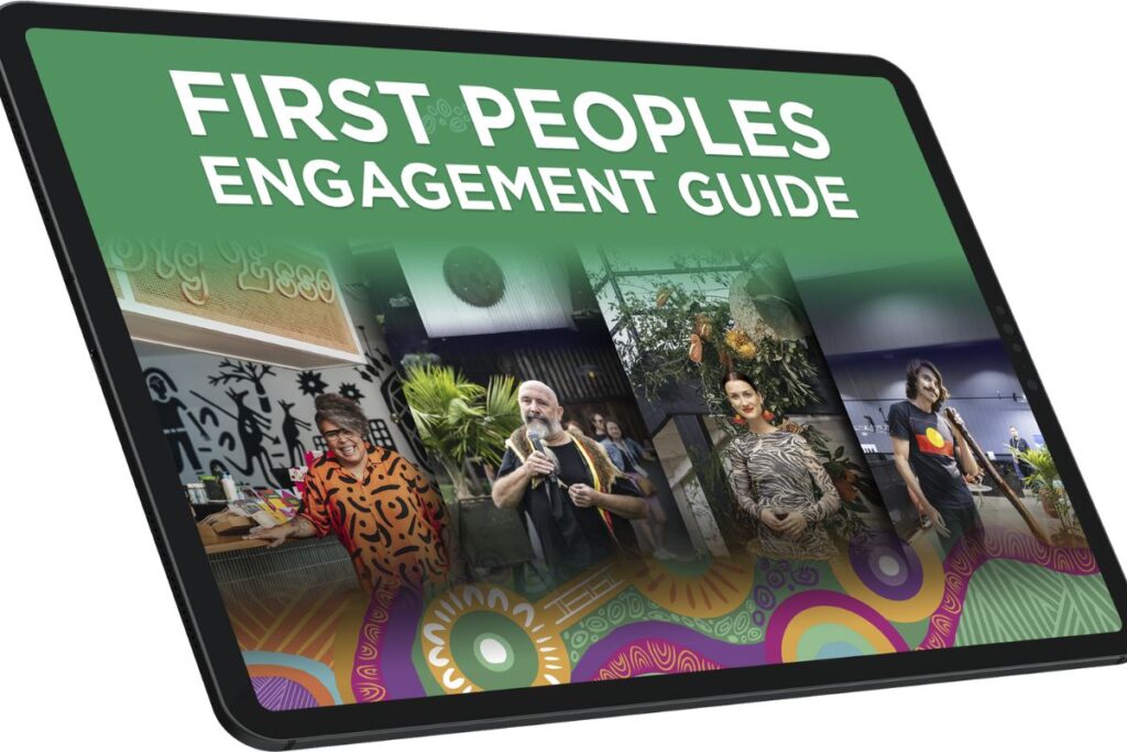 This image shows the cover of the Melbourne Convention Bureau's First Peoples Engagement Guide, which was launched February 20, 2024. Photo is courtesy of Melbourne Convention Bureau.