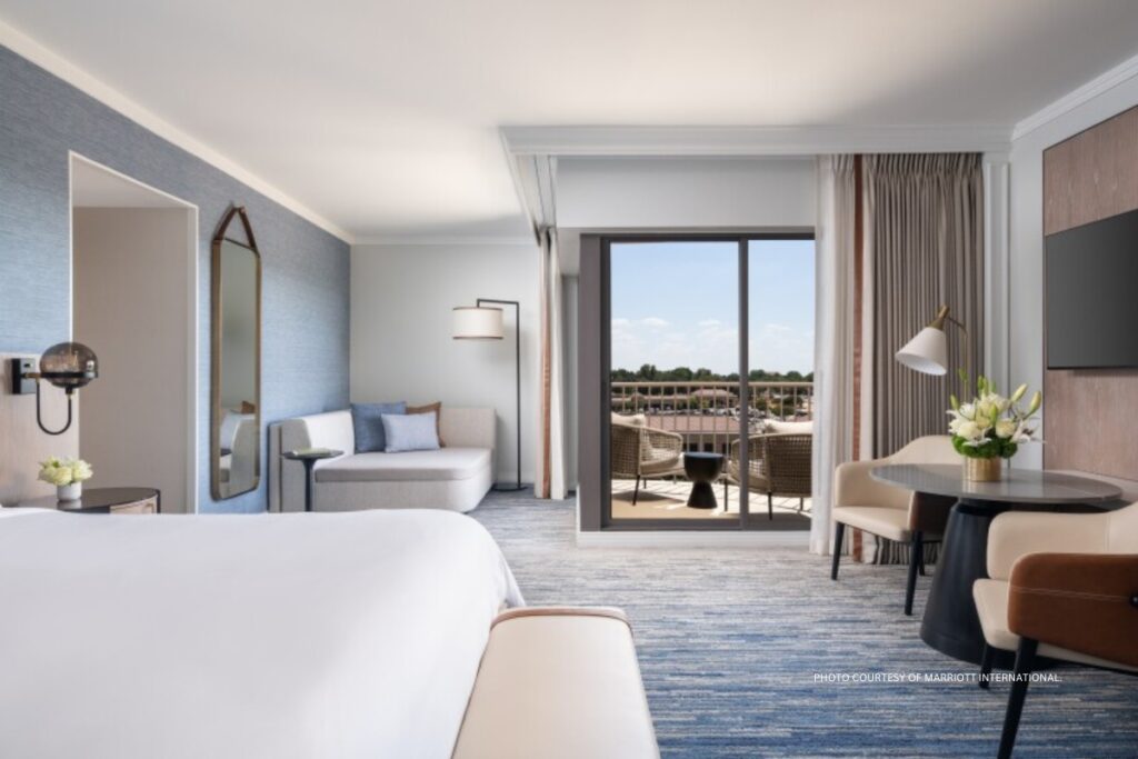 This is an image of a renovated guestroom at The Ritz-Carlton Dallas, Las Colinas, which opened in January 2024. Photo courtesy of Marriott International.
