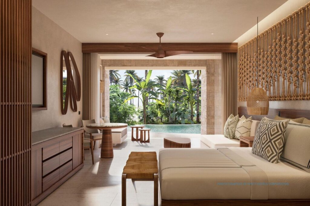 This image is a rendering of Junior Swimout Suite at Secrets Playa Blanca Costa Mujeres, which opened February 1, 2024 in Mexico. Image courtesy of Hyatt Hotels Corporation.