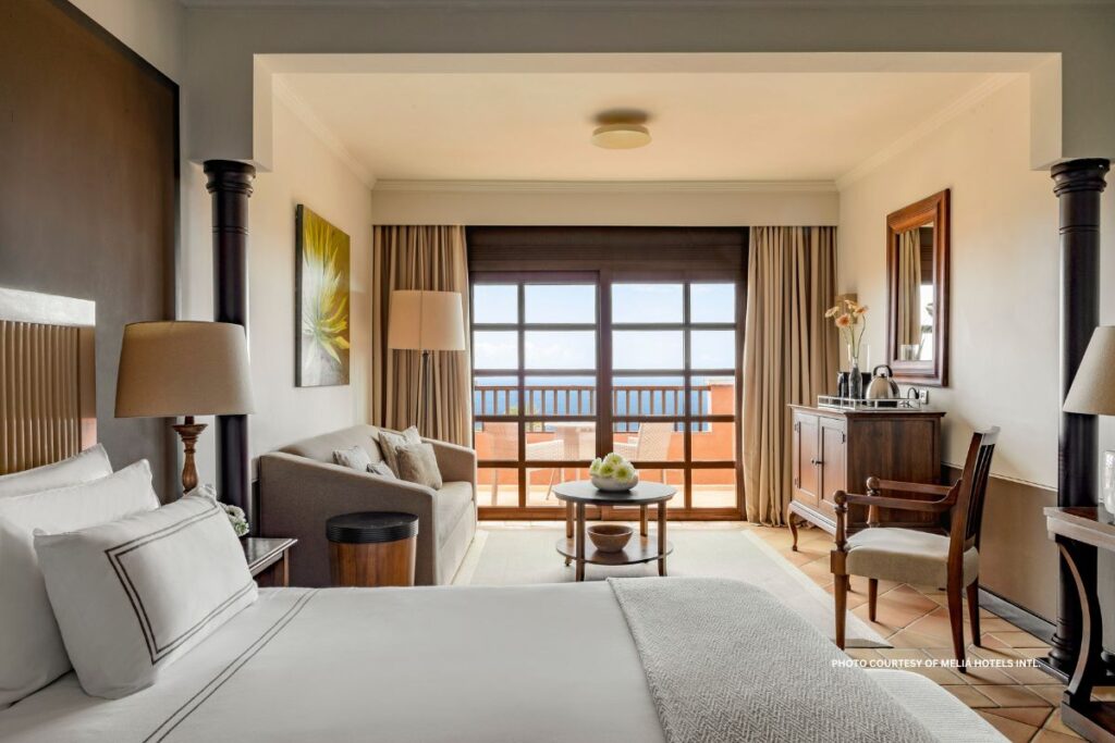 This is an image of a guestroom at Hacienda del Conde Meliá Collection, which joined the Small Luxury Hotels of the World portfolio in March 2024. Photo courtesy of Meliá Hotels International.