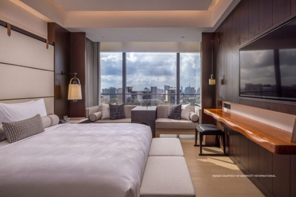 This is an image of a standard king guestroom at JW Marriott Hotel Nairobi (Kenya), which opened March 27, 2024. Image courtesy of Marriott International.