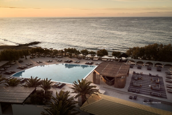 Hilton's resort portfolio expansion in Europe includes the opening of Numo Ierapetra Beach Resort Crete, Curio Collection by Hilton -- pool deck shown here -- in summer 2024. Photo © 2024 Hilton.