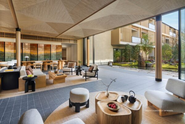 This is an image of the lobby at Six Senses Kyoto, which opened in April 2024. Photo courtesy of Six Senses.