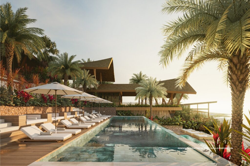 This image is a rendering of one of the pools planned for Samara Lombok, Destination by Hyatt, which is expected to open in 2027. Rendering courtesy of Hyatt Hotels Corporation.