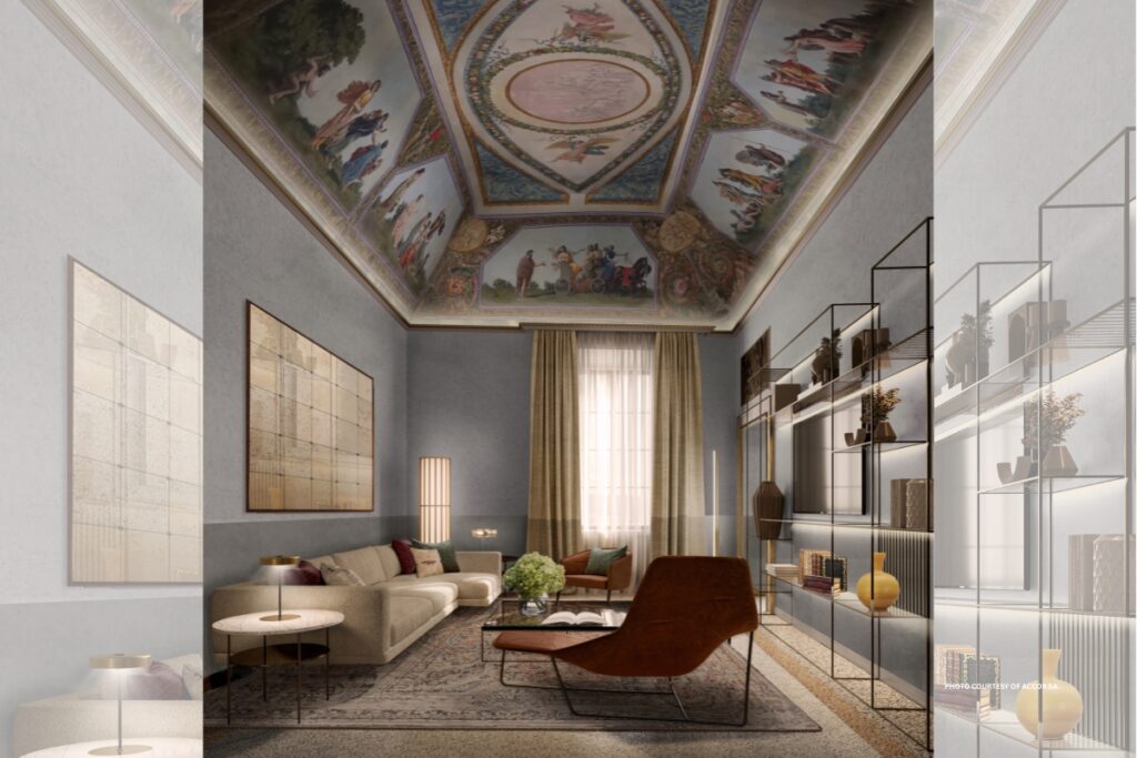 This is an image of a room in Palazzo Sozzini Malavolti, Emblems Collection (mid-2026 opening). Photo courtesy of Accor SA.
