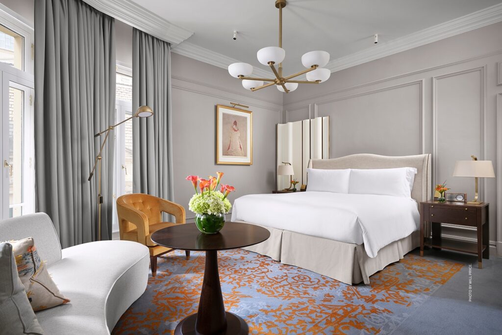 This is an image of a reimagined Luxury Suite at The Savoy (London, England). Photo by Will Pryce.