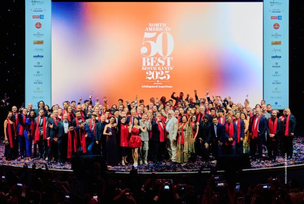 This is a group shot of winners at North America's 50 Best Restaurants Awards 2025, held September 16, 2025 in Las Vegas. Photo courtesy of 50 Best.