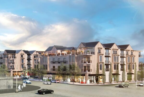 This image is a rendering of the exterior of Kimpton Napa, which is expected to open in 2028.