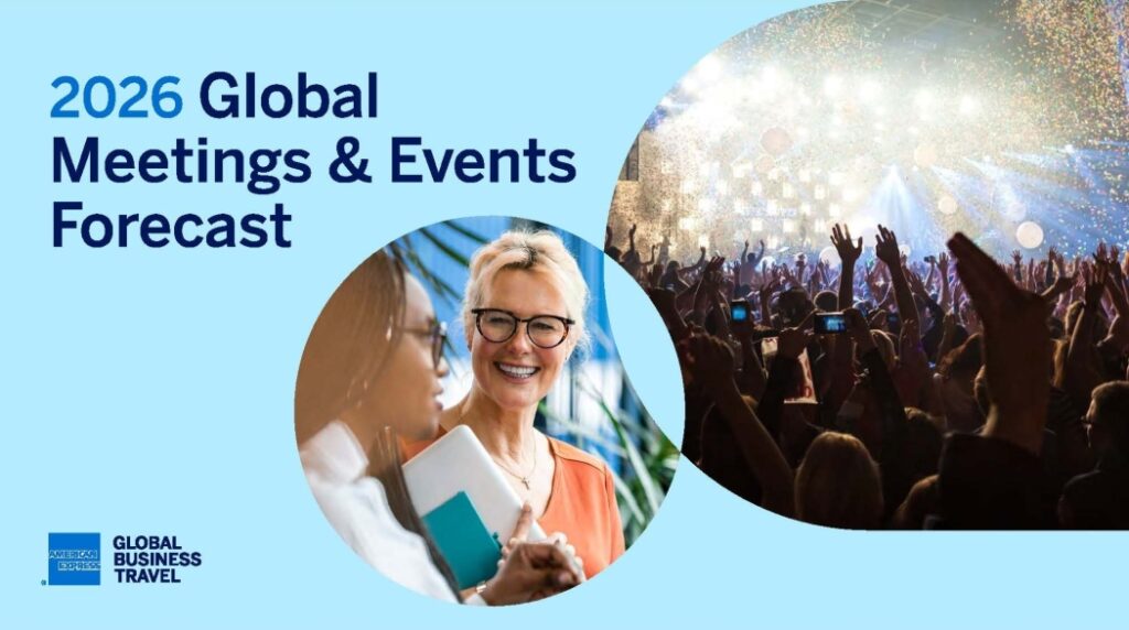This image is the cover of Amex GBT's 2026 Global Meetings & Events Forecast.