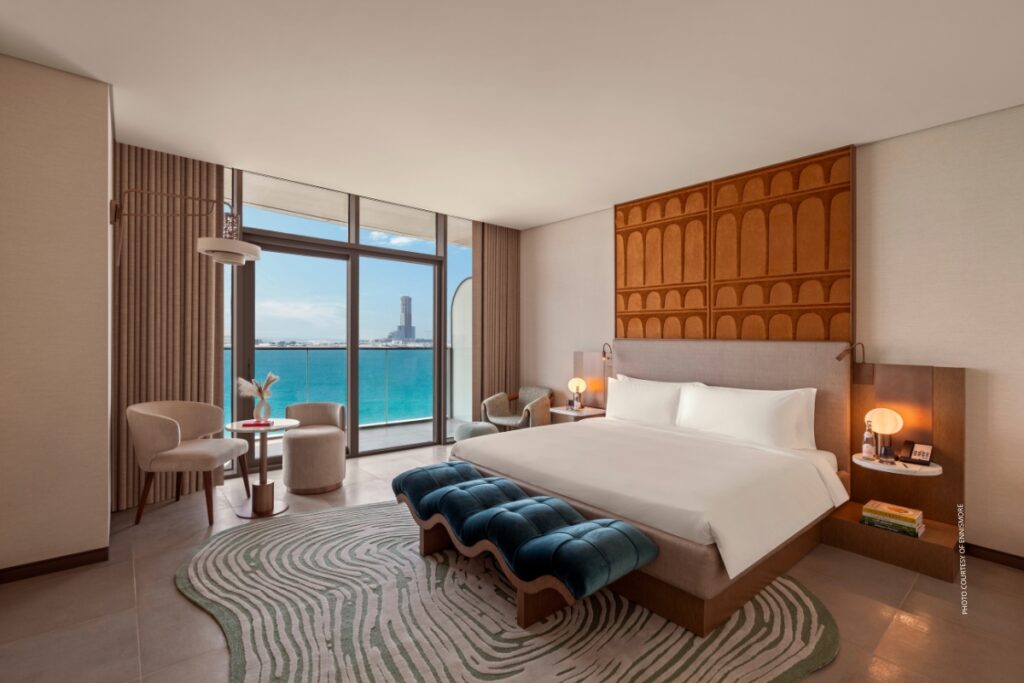 This is an image of a guestroom at SO/ Ras Al Khaimah, opening November 2025. Photo courtesy of Ennismore.