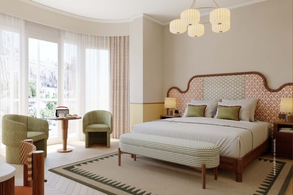 This is an image of a guestroom planned for The Hoxton, Madrid, which is expected to open in 2026. Image courtesy of Ennismore.