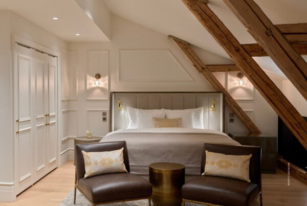 This is an image of a Junior Spa Suite bedroom at Waldorf Astoria Helsinki, which opened October 18, 2025. Photo © 2025 Hilton.