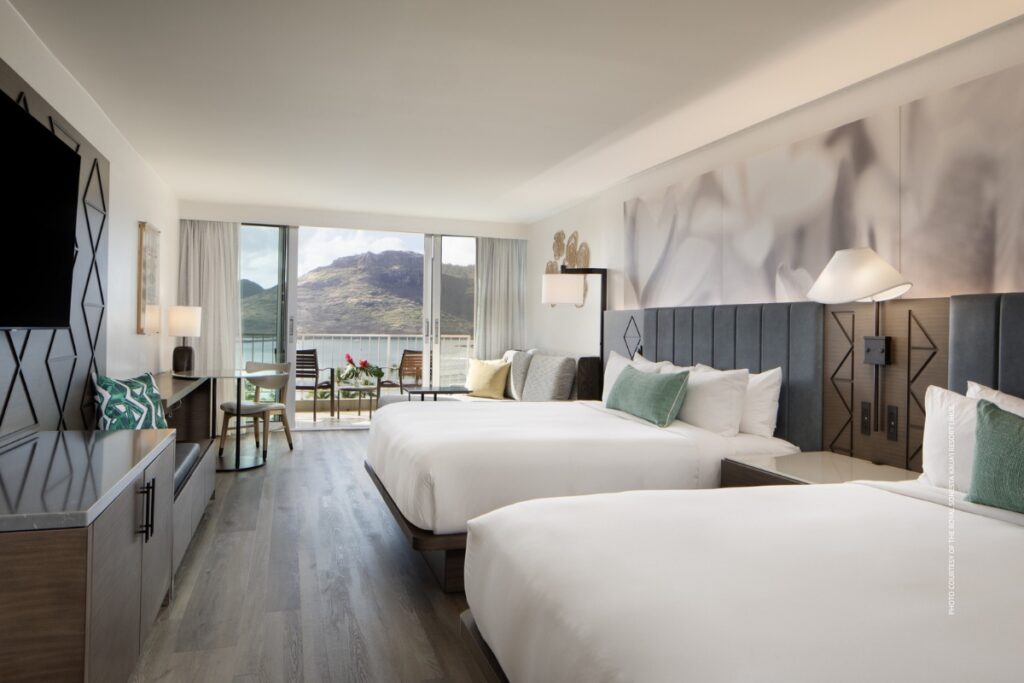 This is an image of a renovated guestroom at The Royal Sonesta Kaua'i Resort Lihue. Photo courtesy of The Royal Sonesta Kaua'i Resort Lihue.
