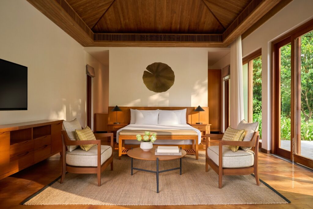 This is an image of a villa bedroom at Legacy Mekong, Can Tho, Autograph Collection in Vietnam. Photo courtesy of Marriott International.