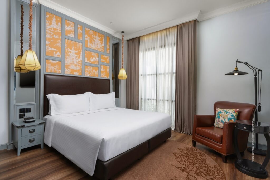 This is an image of a guestroom at Metropole Bangkok, A Tribute Portfolio Hotel. Photo courtesy of Marriott International.