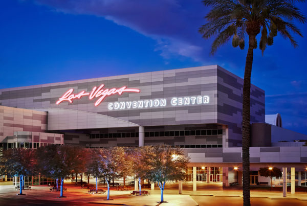 Image of exterior main entrance of the Las Vegas Convention Centre.