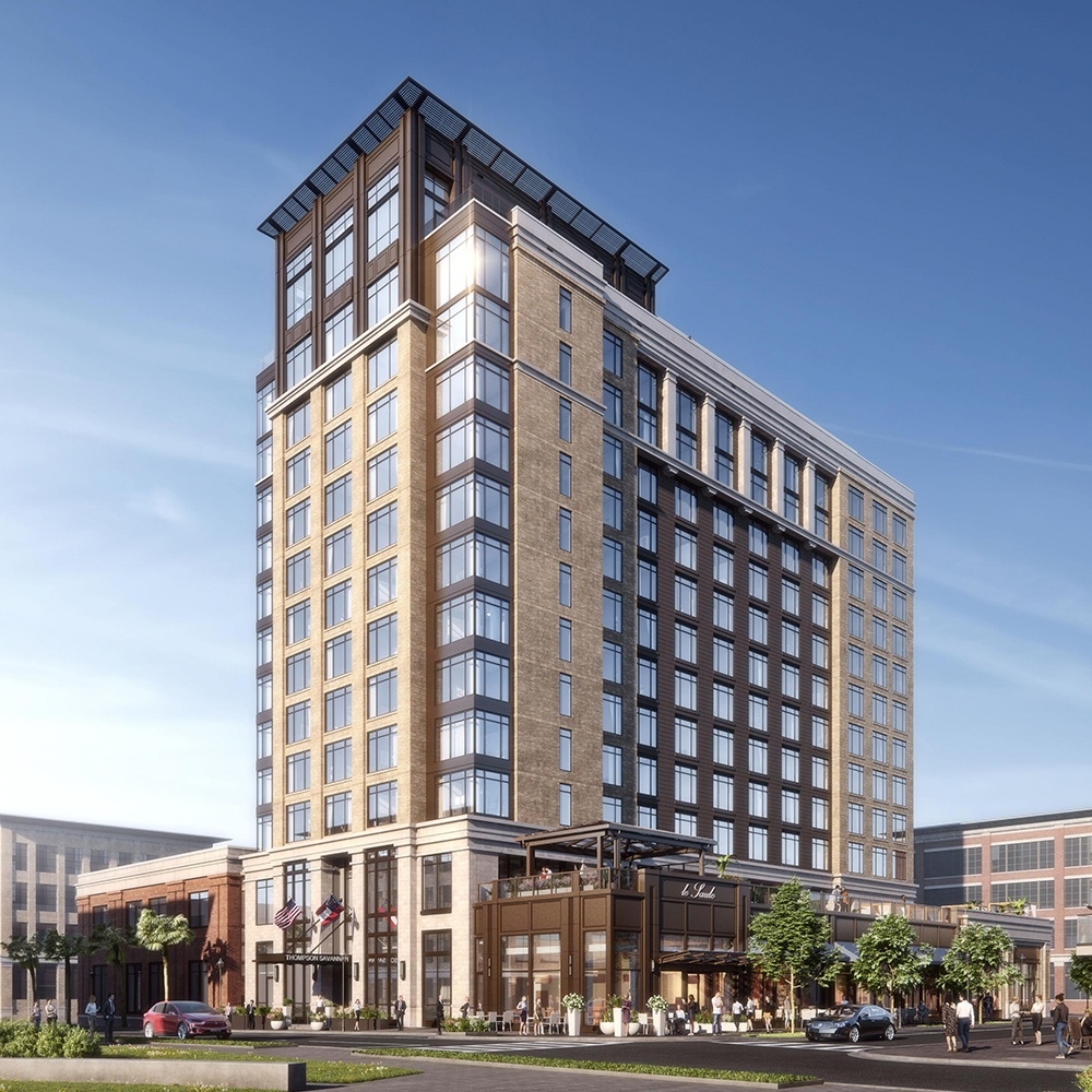 Artist's rendering of exterior of Thompson Savannah, scheduled to open in 2021 in Savannah Georgia. Image courtesy of Hyatt Hotels Corporation.