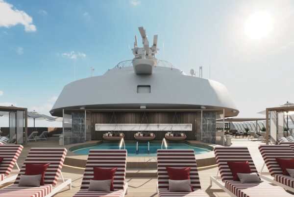 Celebrity Cruises has unveiled the third ship in its EDGE Series. Image here shows The Retreat, an exclusive resort-within-a-resort on Celebrity Beyond, which will make her maiden voyage in April 2022. Photo courtesy of Celebrity Cruises.