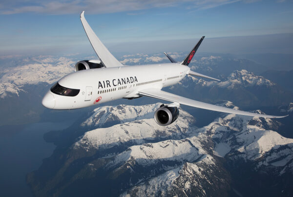 Air Canada Dreamliner flying over The Rockies. Photo courtesy of Air Canada.