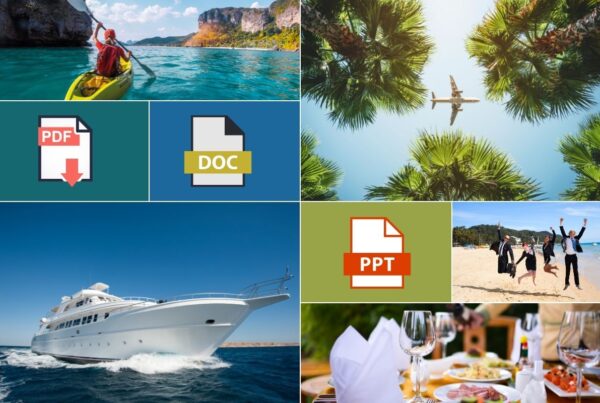 Incentive Travel Toolkit from the Incentive Research Foundation contains templates, articles and other tools for planning a successful incentive travel program. Image shows elements of kit and pictures of destinations and activities.