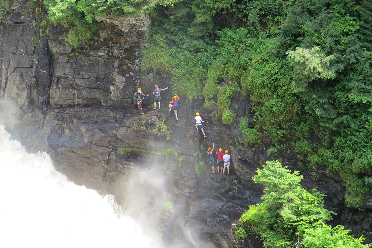 Experiences for incentive travel groups can be found in every corner of Canada. Image here shows the Via Ferrata of Canyon Sainte-Anne, Quebec. Image courtesy of Canyon Sainte-Anne.