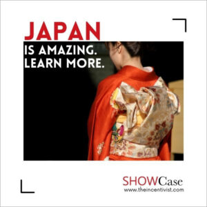 Japan Showcase - The Incentivist. This photo shows the back of a woman wearing a red and gold kimono. Photo is by penfold | Canva.