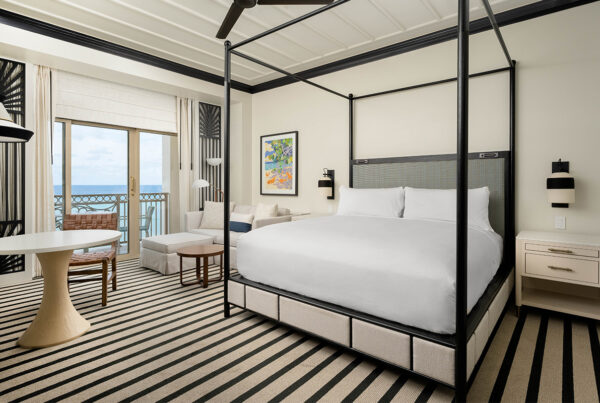 The Ritz-Carlton, Grand Cayman reopened on December 15, 2021, with completely reimagined guestrooms, suites, meeting spaces and public spaces. The image here shows a renovated oceanfront king guestroom. Photo courtesy of Marriott International.