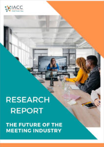 In-person meetings, technology and ethics are top concerns for meeting planners as the industry recovers from the COVID-19 pandemic. Image of the cover of the Meeting Room of the Future report by IACC, released February 2022.