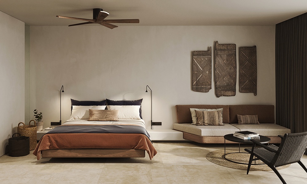 Magma Resort Santorini will be the first Hyatt-affiliated resort in the Greek Islands. The image here shows a guestroom at the resort, which is scheduled to open for the summer 2022 season. Image courtesy of Hyatt.