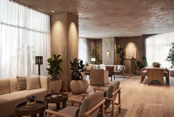 1 Hotel San Francisco is now open. This image shows public space in the hotel. Photo courtesy of 1 Hotels.
