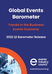 Business events sector saw a slowdown in its recovery from the Covid-19 pandemic and related travel restrictions, reports the EIC's recently released Q1 2022 Global Events Barometer. Image here shows the cover of the report. Click on it to download.