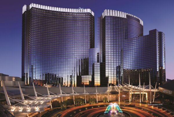 2022 Global Awards recipients will be celebrated at a ceremony being held October 10, 2022 at Aria Hotel & Resort in Las Vegas. The Global Awards are given out annually by the Events Industry Council. The image here shows the exterior of Aria Hotels & Resorts.