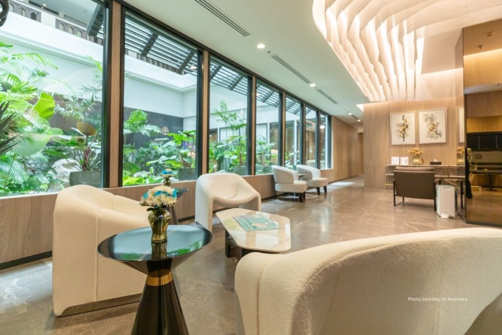 Anantara Riverside Bangkok Resort. This is an image of the reception at the BDMS Wellness Clinic Retreat, which has opened in the property. Photo courtesy of Anantara.