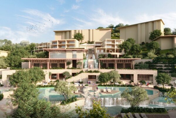 Costa Rica - This is a rendering of the exterior of the Waldorf Astoria Guanacaste, which is currently under construction. Rendering © Hilton 2022.