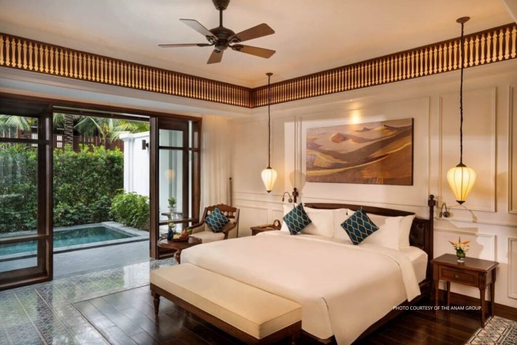 The Anam Mui Ne has 127 rooms and suites. This image shows the bedroom of a Private Pool Suite. Photo courtesy of The Anam Group.