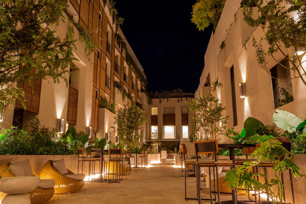 San Miguel de Allende is home to the second Mexican property to join The Unbound Collection by Hyatt. This is an image of the hotel's courtyard in the evening. Photo is courtesy of Hyatt Hotels Corporation.