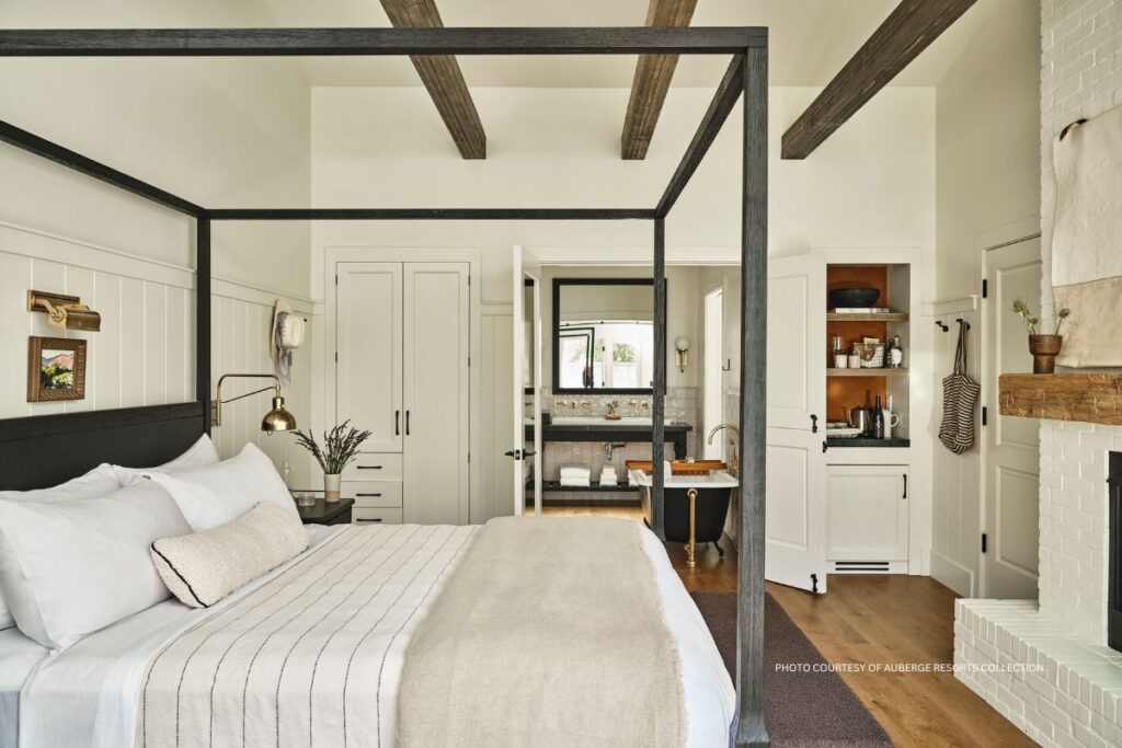 This is an image of a model guestroom at The Inn at Mattei's Tavern in Los Olivos, California. Auberge Resorts Collection. Photo courtesy of Auberge Resorts Collection.
