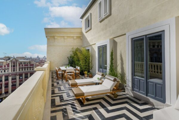 JW Marriott Hotel Madrid is the first JW property in Spain. Opened in March 2023, it features upper floor suites with terraces (shown here). Photo courtesy of Marriott International.