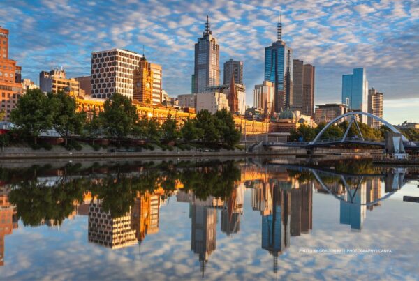 Melbourne e-Guide for business event planners is now available. The second edition was released March 21, 2023. This image is a stock photo of the Melbourne financial district skyline reflected in the Yarra River. Photo is by RobertBellPhotography | Canva.