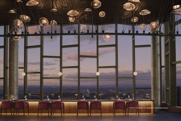 The Ritz-Carlton, Melbourne opened in March 2023. This is an image of seating in Atria, the hotel's on-site restaurant located on the 80th floor. Photo courtesy of Marriott International.