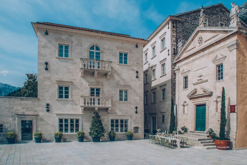 The Heritage Grand Perast by Rixos opened in April 2023, marking the brand's entry into the Montenegro market. This image shows the exterior of three of the hotel's (formerly a palace) buildings. Photo courtesy of Ennismore.