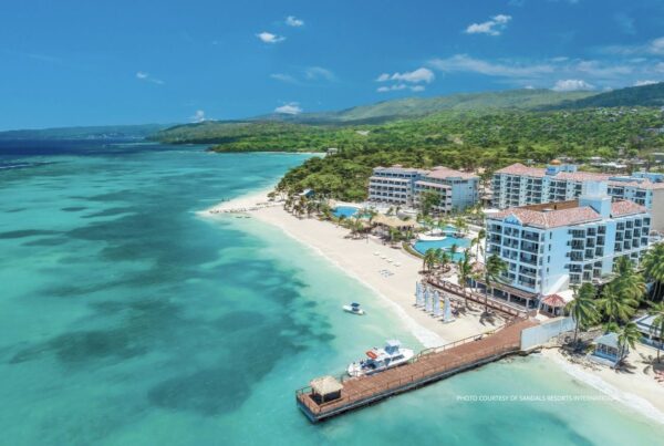 Sandals Dunn's River opened on May 18, 2023. This is an aerial view of the 260-key property in Ocho Rios, Jamaica. Photo courtesy of Sandals Resorts International.