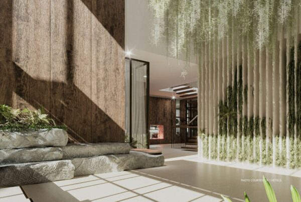 1 Hotel Mayfair in London, UK opens July 13, 2023. This is a photo of the arrival lobby at the property. Photo courtesy of 1 Hotels.